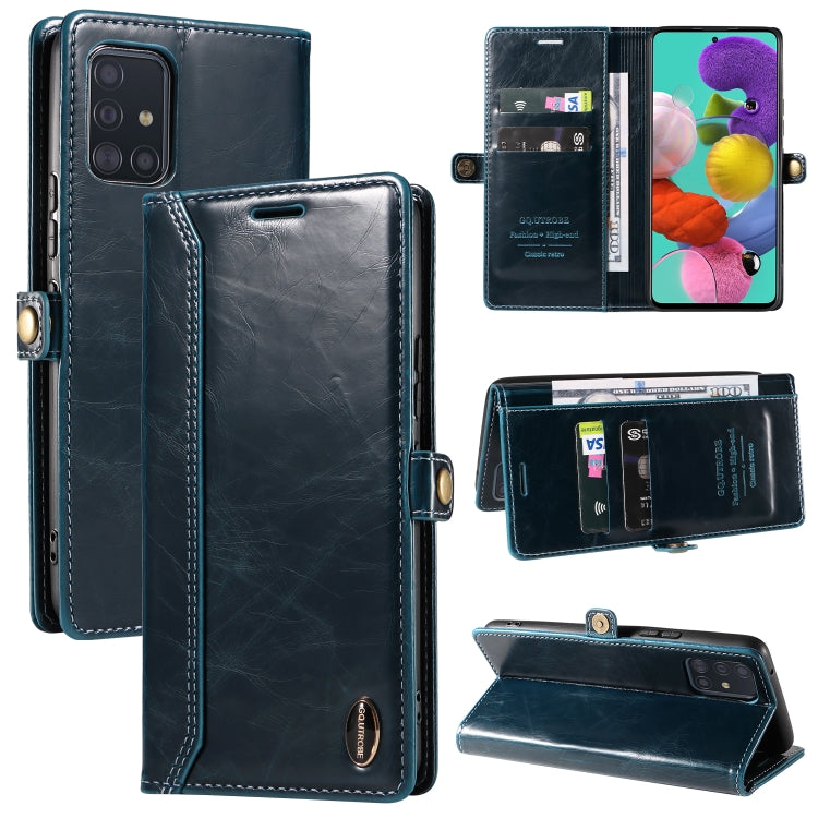 For Samsung Galaxy A51 5G GQUTROBE RFID Blocking Oil Wax Leather Phone Case