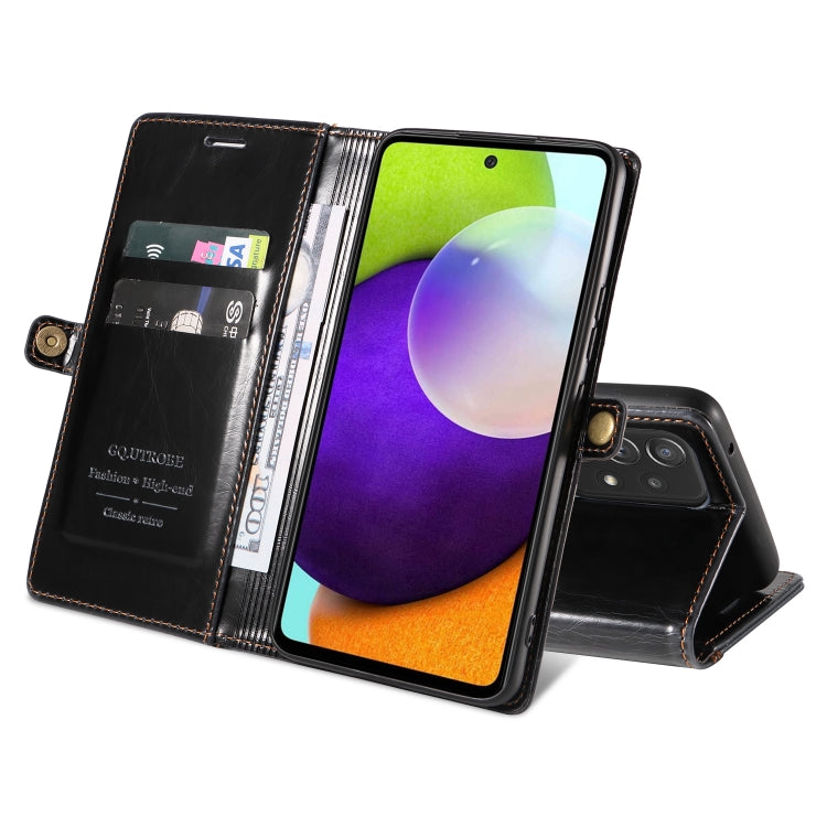 For Samsung Galaxy A52 4G / 5G GQUTROBE RFID Blocking Oil Wax Leather Phone Case