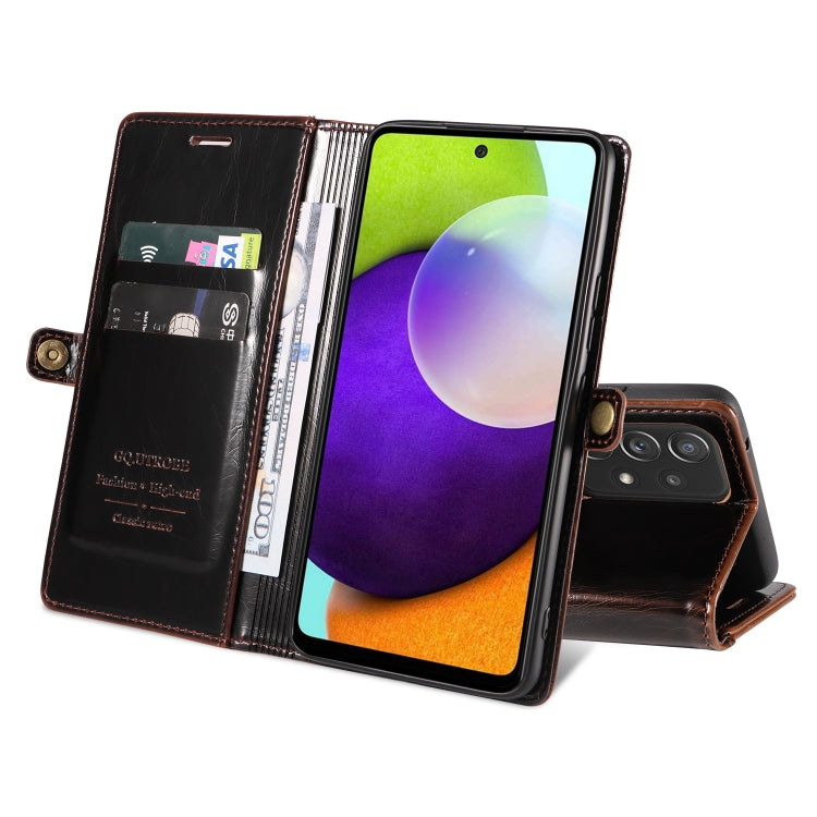 For Samsung Galaxy A52 4G / 5G GQUTROBE RFID Blocking Oil Wax Leather Phone Case