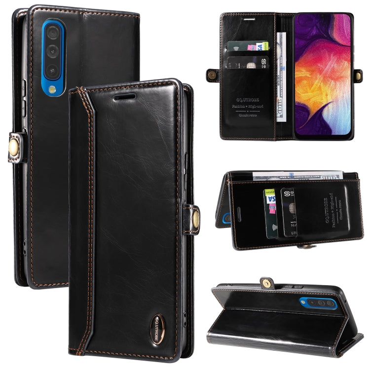 For Samsung Galaxy A70 GQUTROBE RFID Blocking Oil Wax Leather Phone Case
