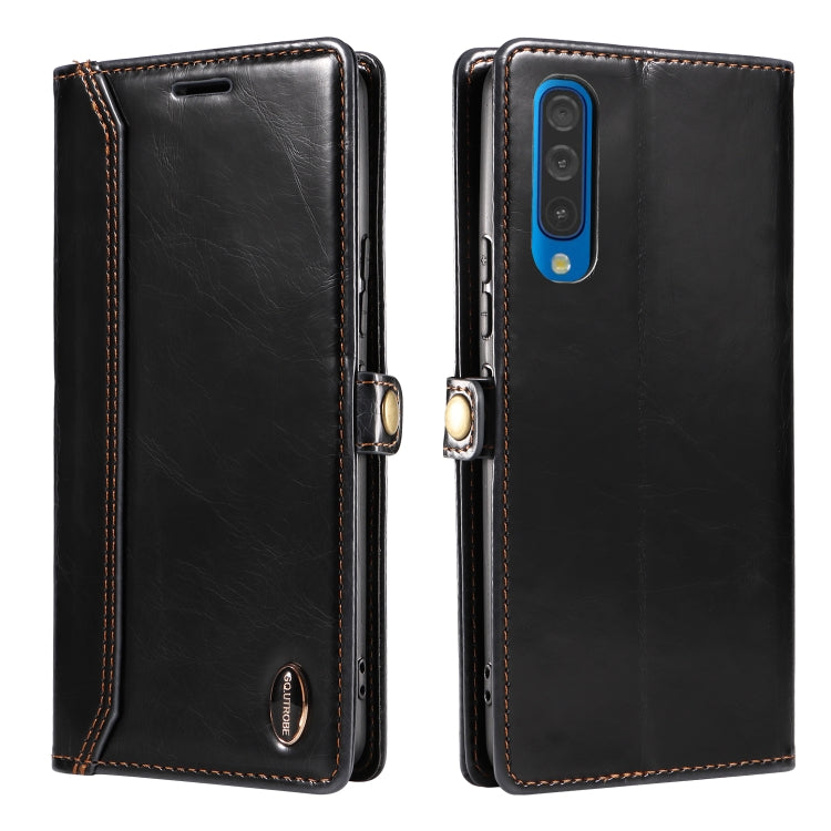For Samsung Galaxy A70 GQUTROBE RFID Blocking Oil Wax Leather Phone Case