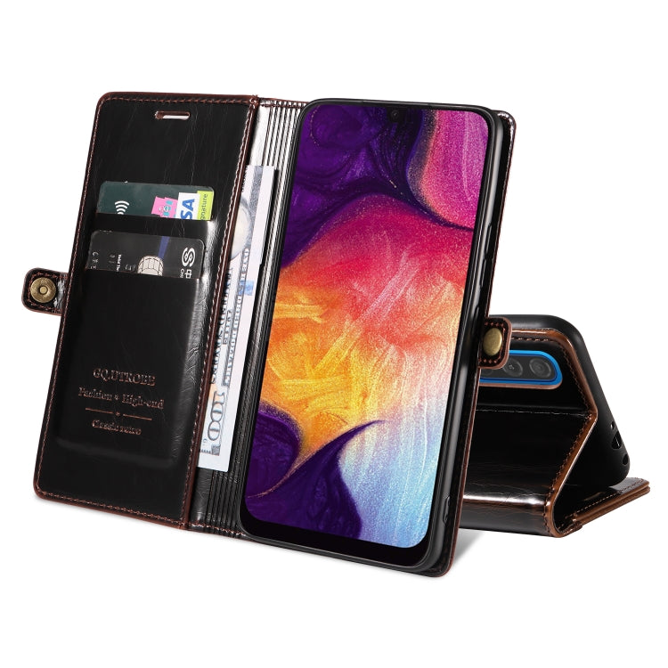 For Samsung Galaxy A70 GQUTROBE RFID Blocking Oil Wax Leather Phone Case