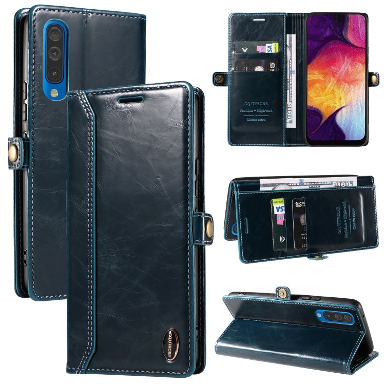 For Samsung Galaxy A70 GQUTROBE RFID Blocking Oil Wax Leather Phone Case