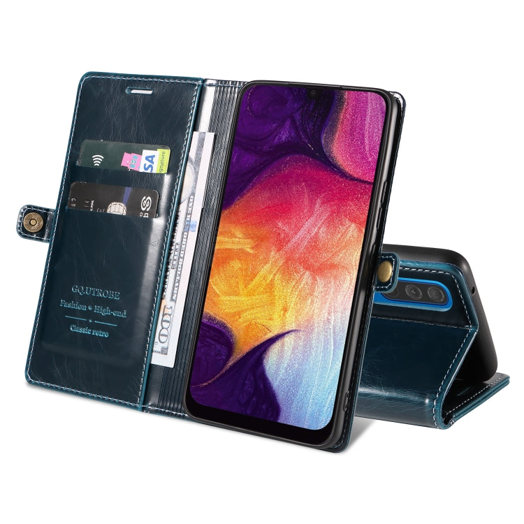 For Samsung Galaxy A70 GQUTROBE RFID Blocking Oil Wax Leather Phone Case