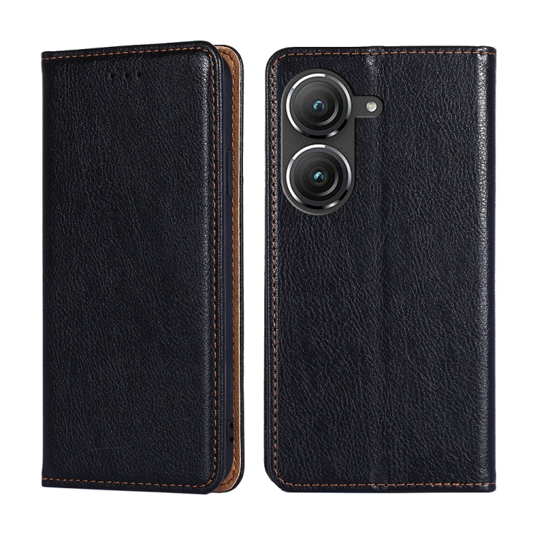 For Asus Zenfone 9 Gloss Oil Solid Color Magnetic Leather Phone Case