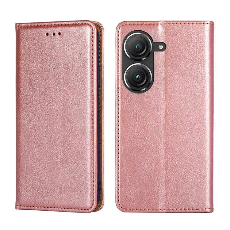 For Asus Zenfone 9 Gloss Oil Solid Color Magnetic Leather Phone Case