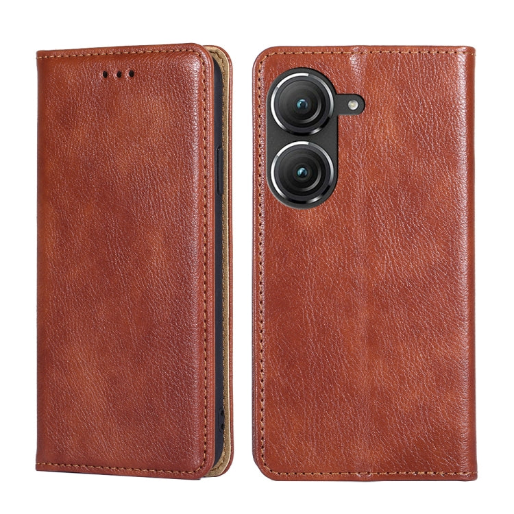 For Asus Zenfone 9 Gloss Oil Solid Color Magnetic Leather Phone Case