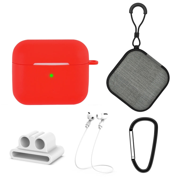 5 in 1 Silicone Earphone Protective Case + Earphone Bag + Earphones Buckle + Hook + Anti-lost Rope Set For AirPods 3
