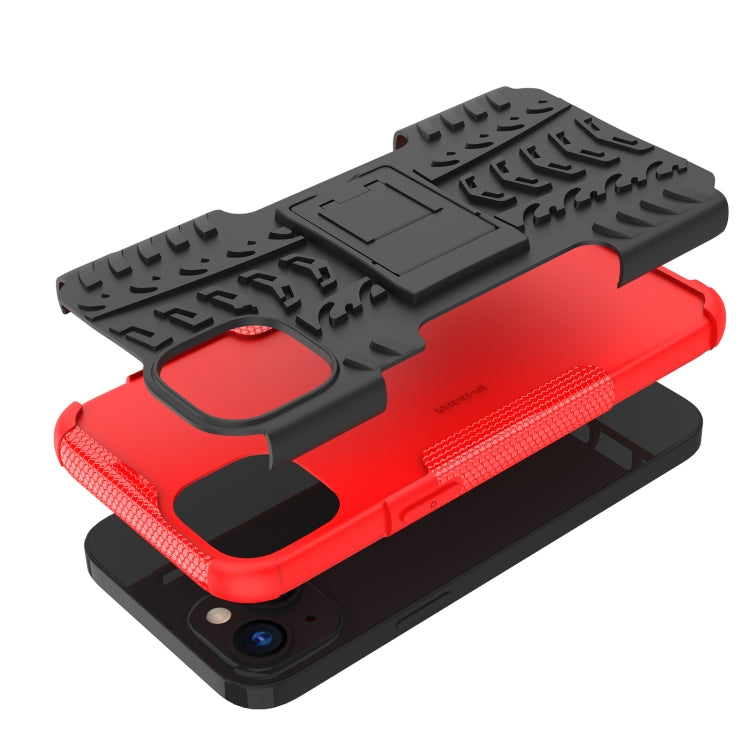 For iPhone 14 Plus Tire Texture TPU + PC Phone Case with Holder