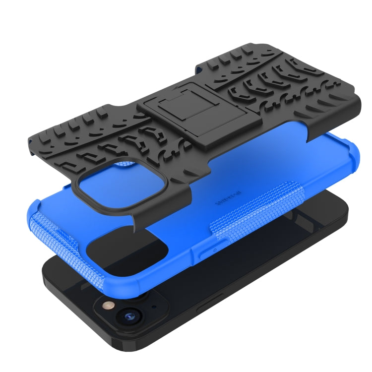 For iPhone 14 Plus Tire Texture TPU + PC Phone Case with Holder
