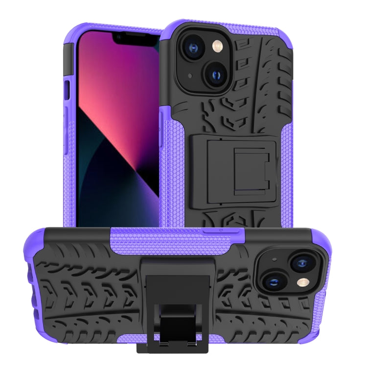 For iPhone 14 Plus Tire Texture TPU + PC Phone Case with Holder