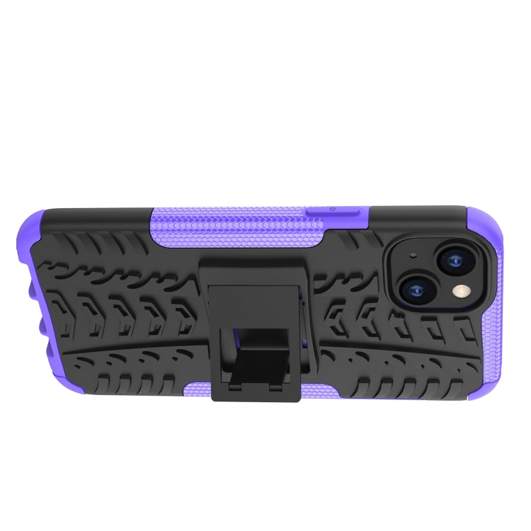 For iPhone 14 Plus Tire Texture TPU + PC Phone Case with Holder