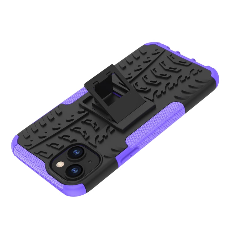For iPhone 14 Plus Tire Texture TPU + PC Phone Case with Holder
