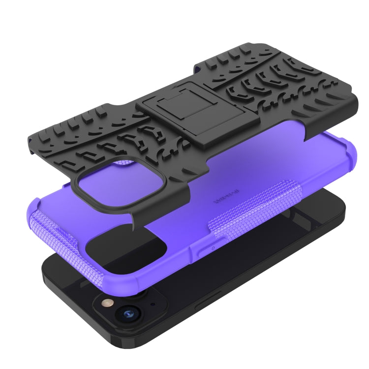 For iPhone 14 Plus Tire Texture TPU + PC Phone Case with Holder