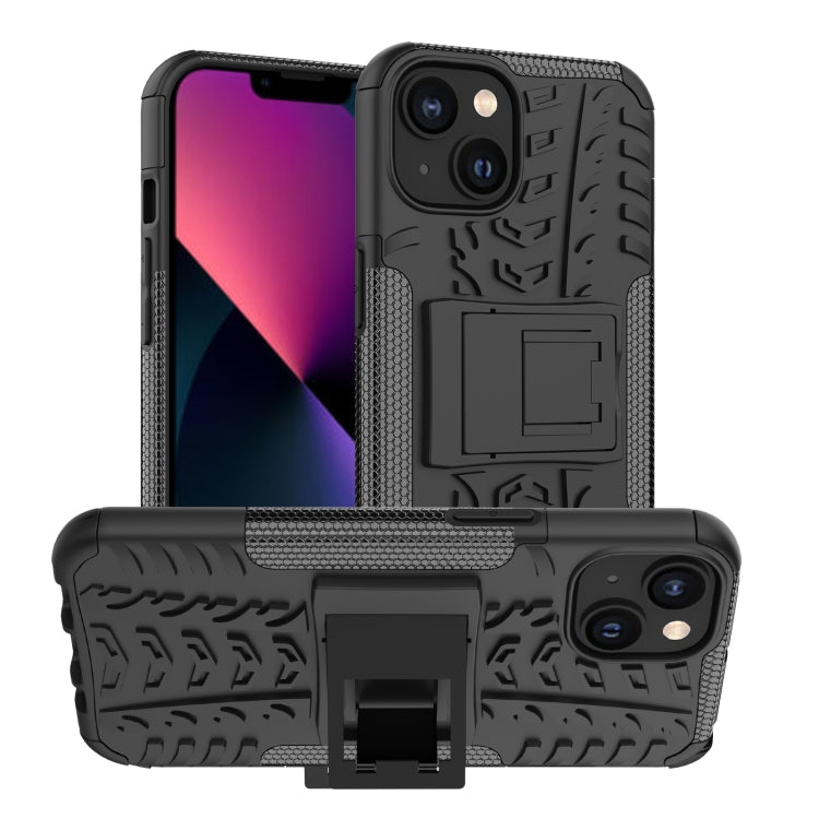For iPhone 14 Plus Tire Texture TPU + PC Phone Case with Holder