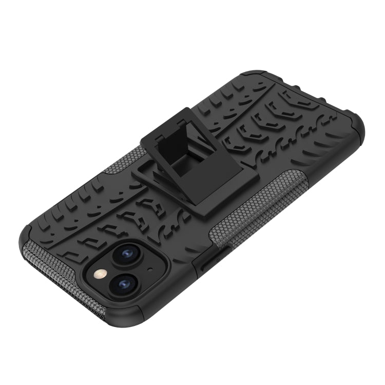 For iPhone 14 Plus Tire Texture TPU + PC Phone Case with Holder