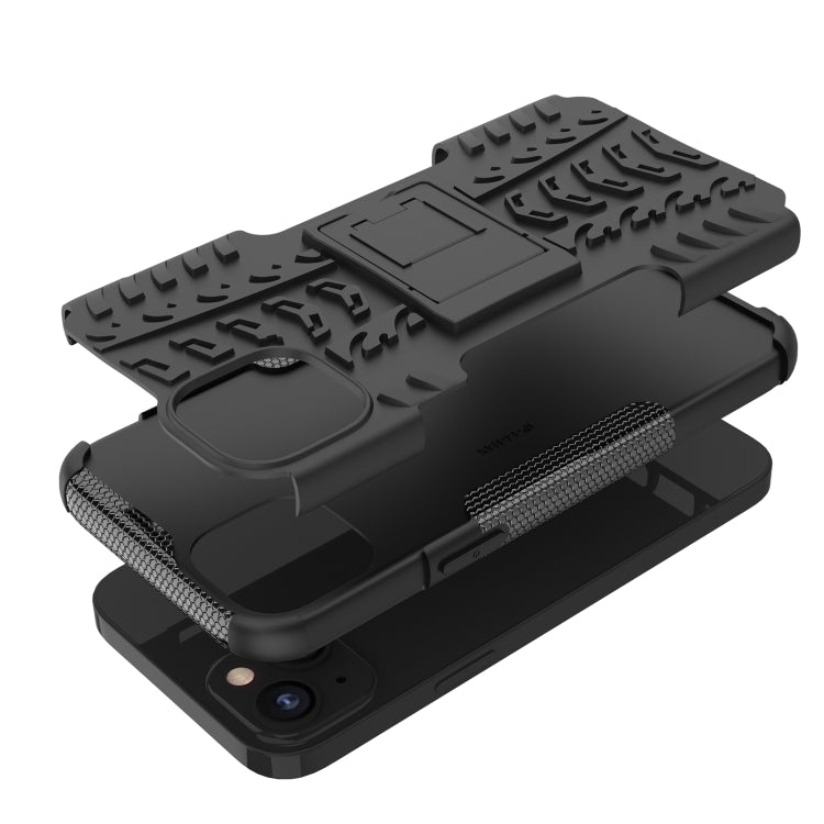 For iPhone 14 Plus Tire Texture TPU + PC Phone Case with Holder