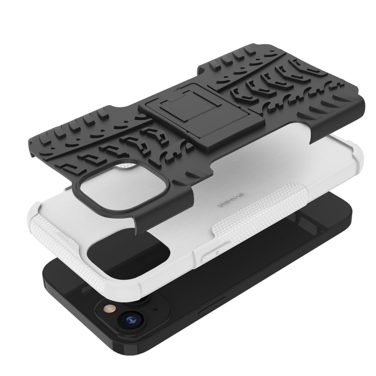 For iPhone 14 Plus Tire Texture TPU + PC Phone Case with Holder