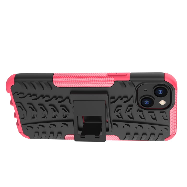 For iPhone 14 Plus Tire Texture TPU + PC Phone Case with Holder