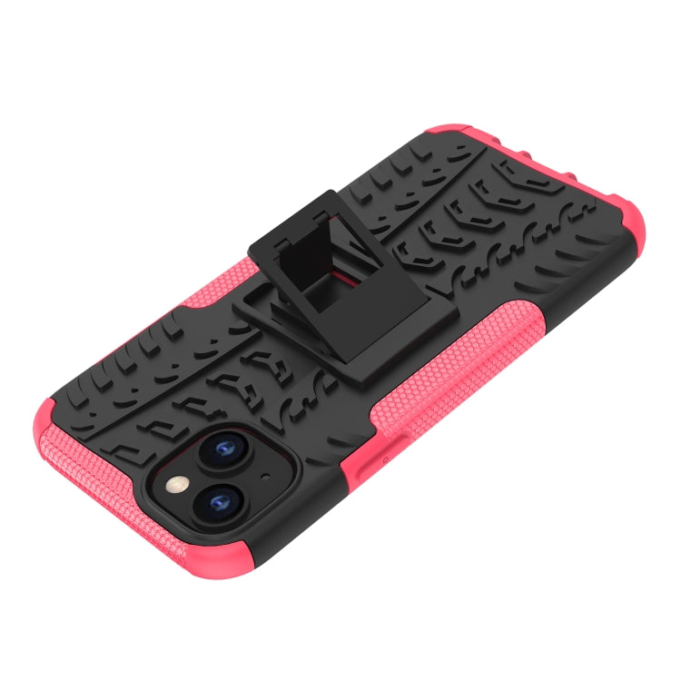 For iPhone 14 Plus Tire Texture TPU + PC Phone Case with Holder