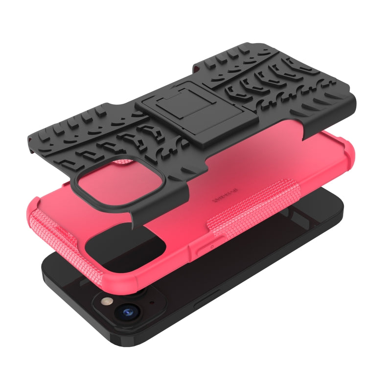 For iPhone 14 Plus Tire Texture TPU + PC Phone Case with Holder