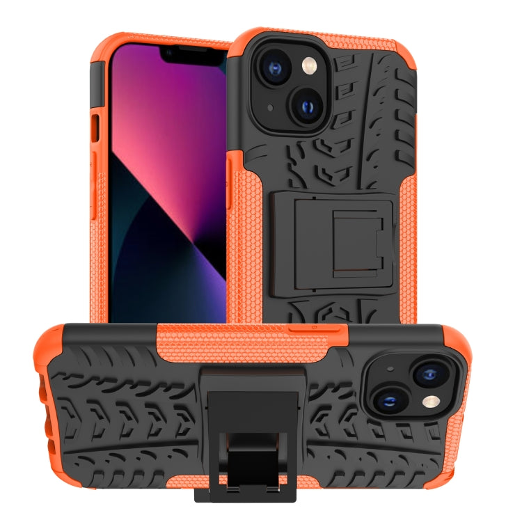 For iPhone 14 Plus Tire Texture TPU + PC Phone Case with Holder