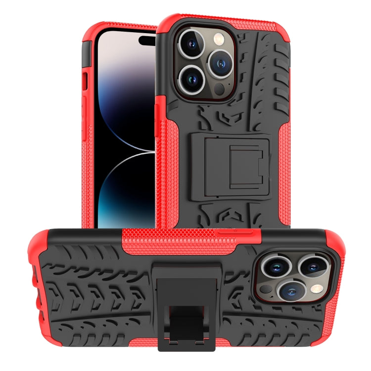 For iPhone 14 Pro Max Tire Texture TPU + PC Phone Case with Holder