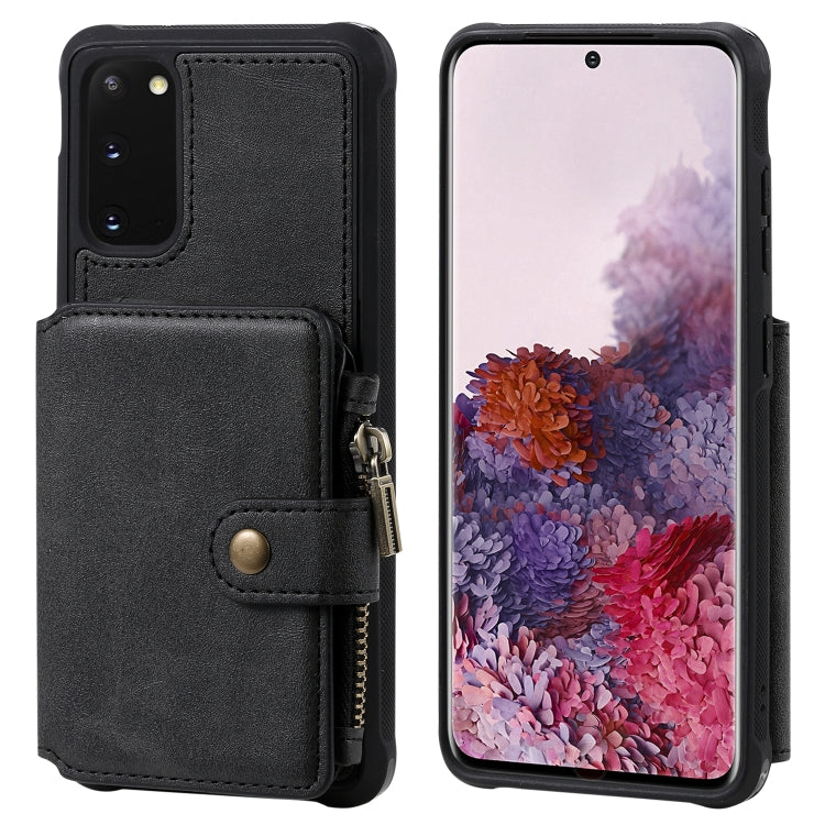 For Galaxy S20 Zipper Shockproof Protective Case with Card Slots & Bracket & Photo Holder & Wallet Function