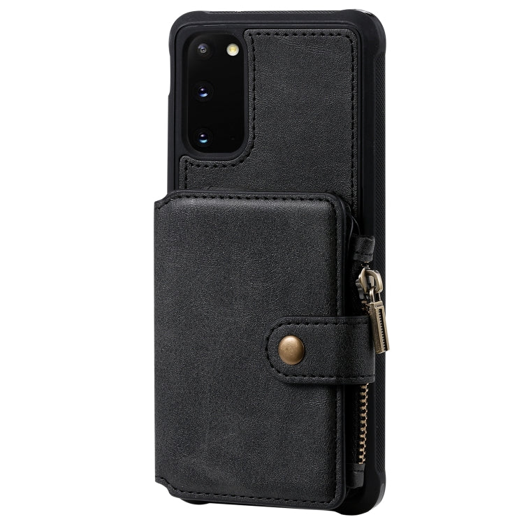 For Galaxy S20 Zipper Shockproof Protective Case with Card Slots & Bracket & Photo Holder & Wallet Function