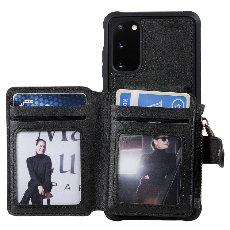 For Galaxy S20 Zipper Shockproof Protective Case with Card Slots & Bracket & Photo Holder & Wallet Function
