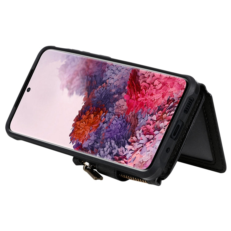 For Galaxy S20 Zipper Shockproof Protective Case with Card Slots & Bracket & Photo Holder & Wallet Function