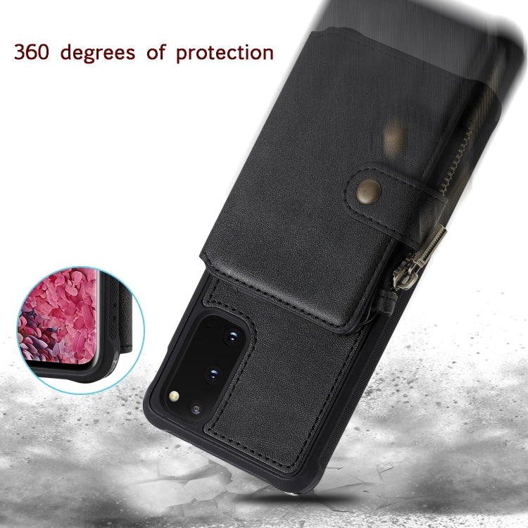 For Galaxy S20 Zipper Shockproof Protective Case with Card Slots & Bracket & Photo Holder & Wallet Function