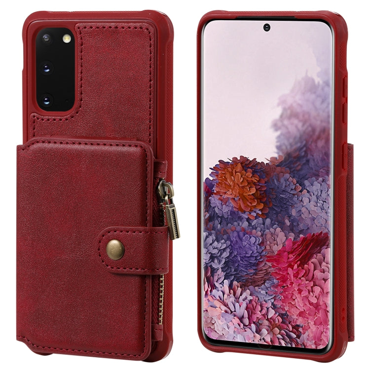 For Galaxy S20 Zipper Shockproof Protective Case with Card Slots & Bracket & Photo Holder & Wallet Function