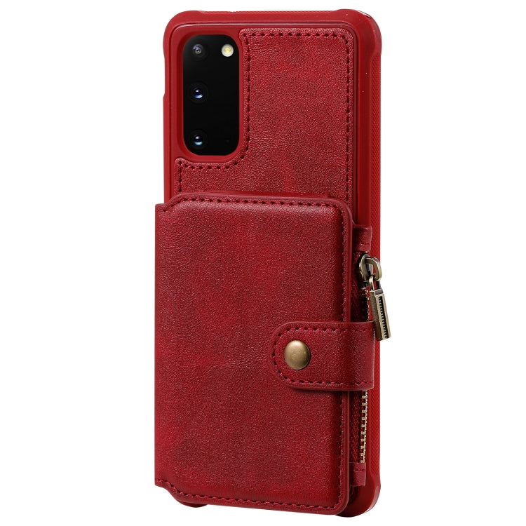 For Galaxy S20 Zipper Shockproof Protective Case with Card Slots & Bracket & Photo Holder & Wallet Function