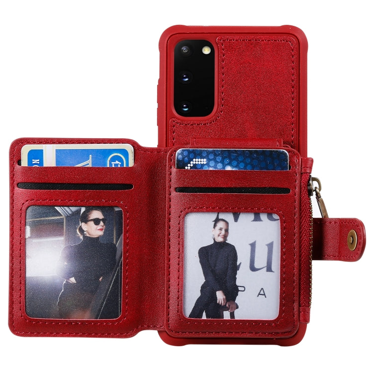 For Galaxy S20 Zipper Shockproof Protective Case with Card Slots & Bracket & Photo Holder & Wallet Function