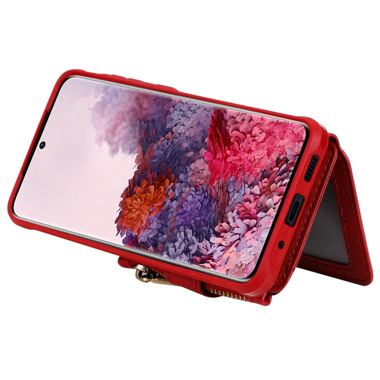 For Galaxy S20 Zipper Shockproof Protective Case with Card Slots & Bracket & Photo Holder & Wallet Function