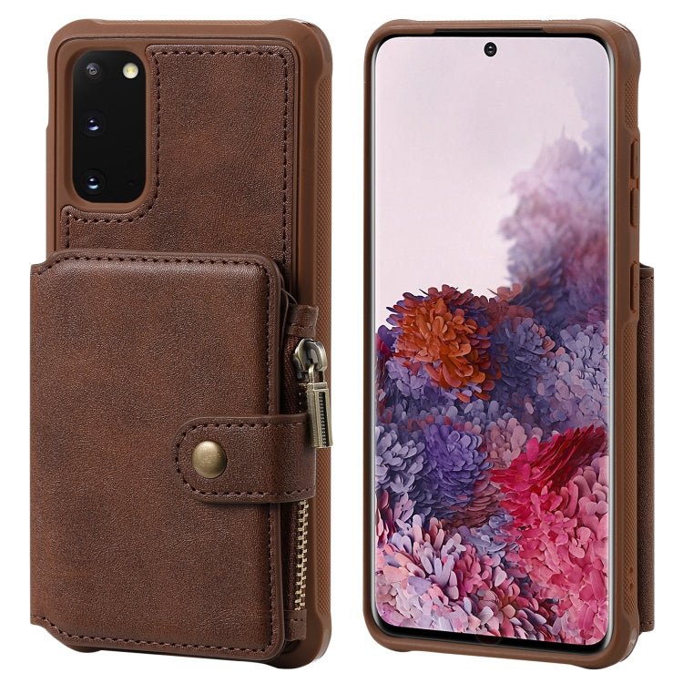 For Galaxy S20 Zipper Shockproof Protective Case with Card Slots & Bracket & Photo Holder & Wallet Function
