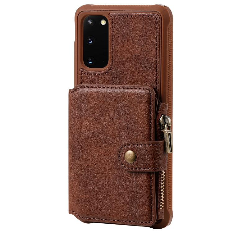 For Galaxy S20 Zipper Shockproof Protective Case with Card Slots & Bracket & Photo Holder & Wallet Function