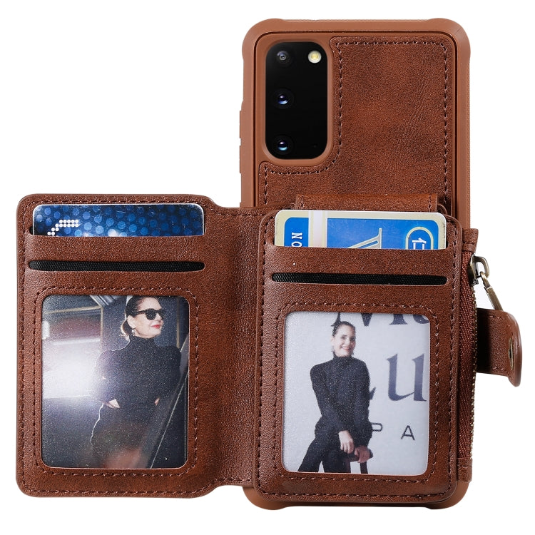 For Galaxy S20 Zipper Shockproof Protective Case with Card Slots & Bracket & Photo Holder & Wallet Function