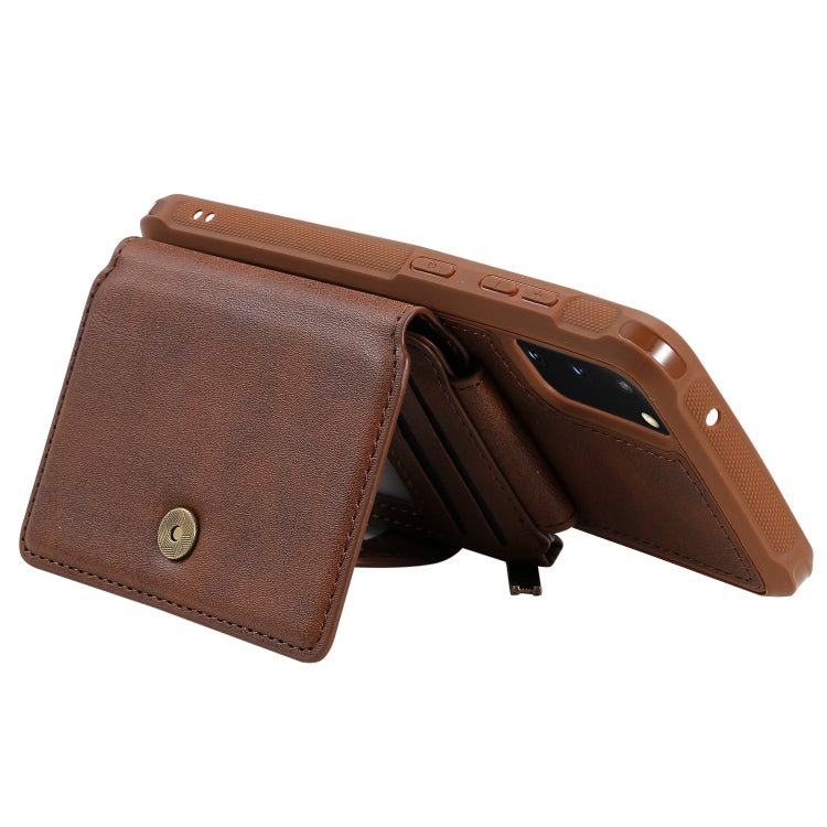 For Galaxy S20 Zipper Shockproof Protective Case with Card Slots & Bracket & Photo Holder & Wallet Function