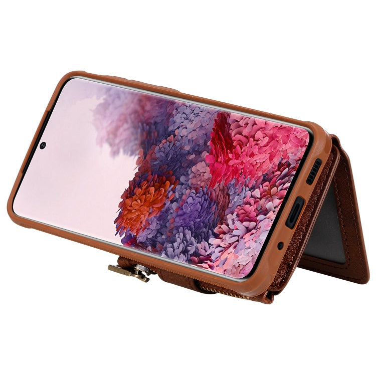 For Galaxy S20 Zipper Shockproof Protective Case with Card Slots & Bracket & Photo Holder & Wallet Function