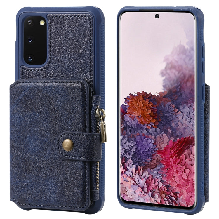 For Galaxy S20 Zipper Shockproof Protective Case with Card Slots & Bracket & Photo Holder & Wallet Function