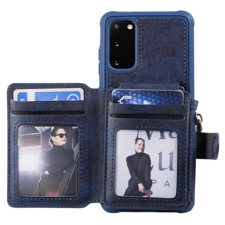 For Galaxy S20 Zipper Shockproof Protective Case with Card Slots & Bracket & Photo Holder & Wallet Function