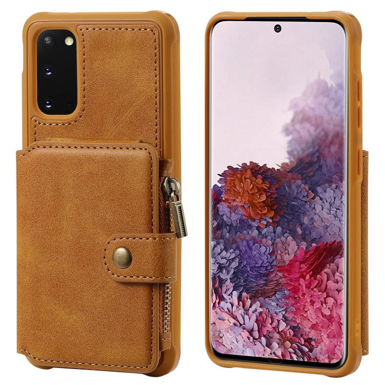 For Galaxy S20 Zipper Shockproof Protective Case with Card Slots & Bracket & Photo Holder & Wallet Function