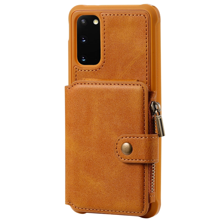 For Galaxy S20 Zipper Shockproof Protective Case with Card Slots & Bracket & Photo Holder & Wallet Function