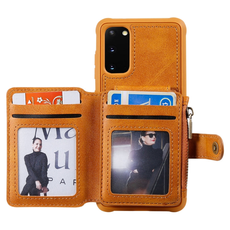 For Galaxy S20 Zipper Shockproof Protective Case with Card Slots & Bracket & Photo Holder & Wallet Function