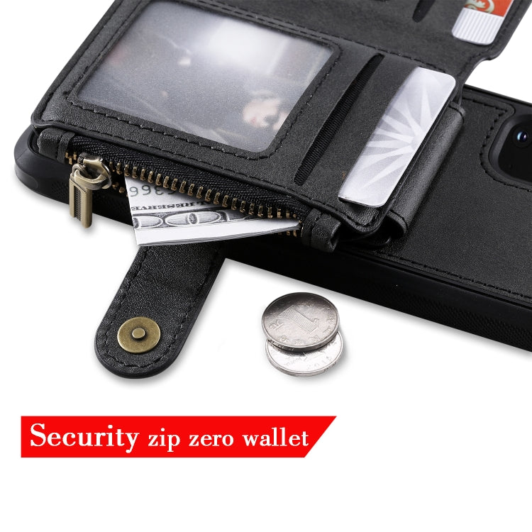 For Galaxy S20 Zipper Shockproof Protective Case with Card Slots & Bracket & Photo Holder & Wallet Function