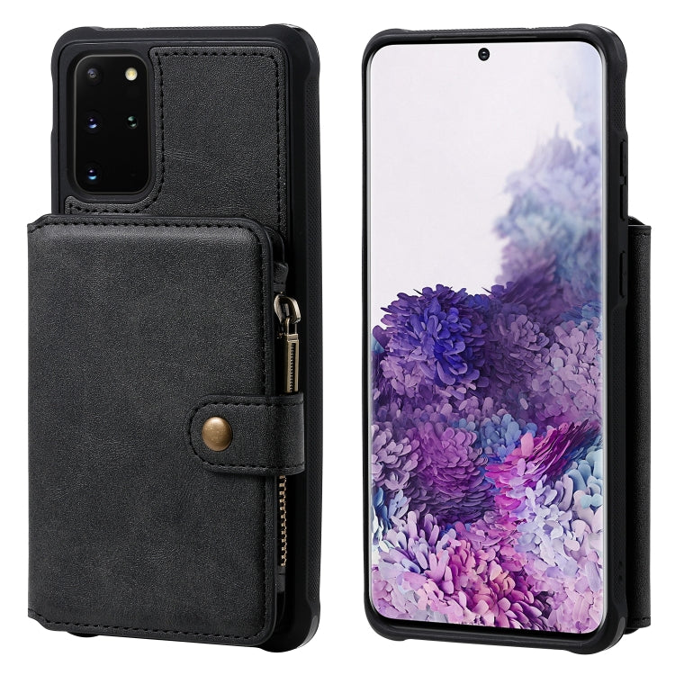 For Galaxy S20+ Zipper Shockproof Protective Case with Card Slots & Bracket & Photo Holder & Wallet Function