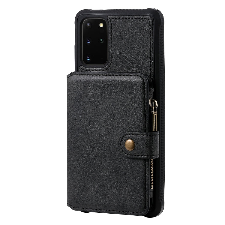 For Galaxy S20+ Zipper Shockproof Protective Case with Card Slots & Bracket & Photo Holder & Wallet Function