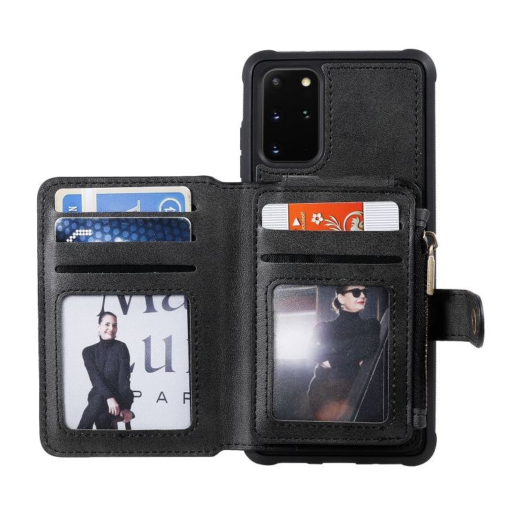 For Galaxy S20+ Zipper Shockproof Protective Case with Card Slots & Bracket & Photo Holder & Wallet Function
